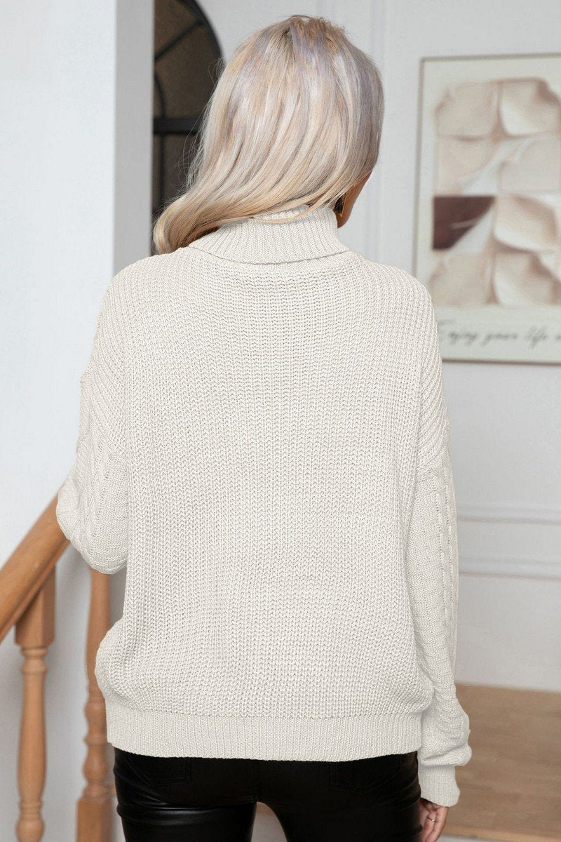 WOMEN TWIST HIGH NECK LOOSE KNIT SWEATER