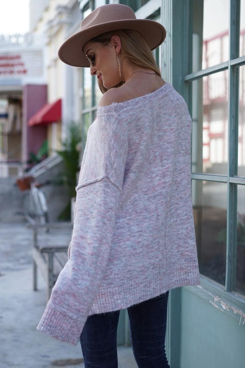 ROUND NECK KNIT LONG SLEEVE CASUAL SWEATER - Doublju