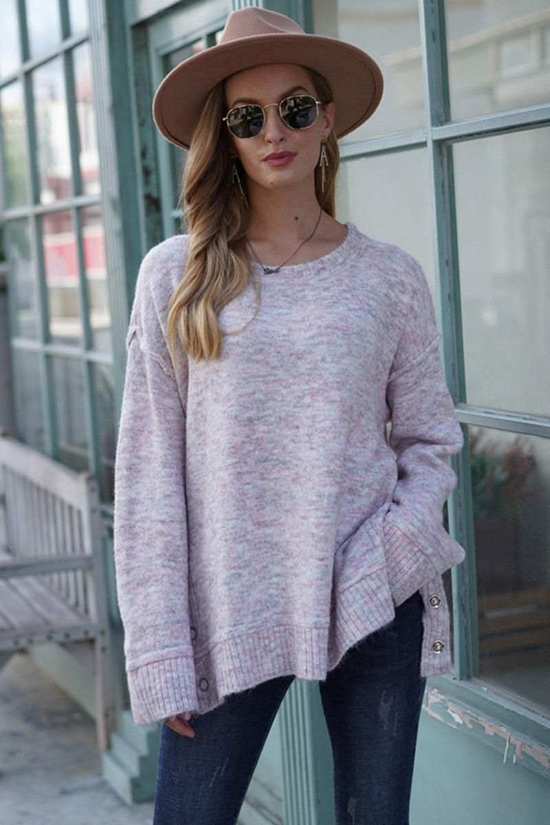 ROUND NECK KNIT LONG SLEEVE CASUAL SWEATER - Doublju