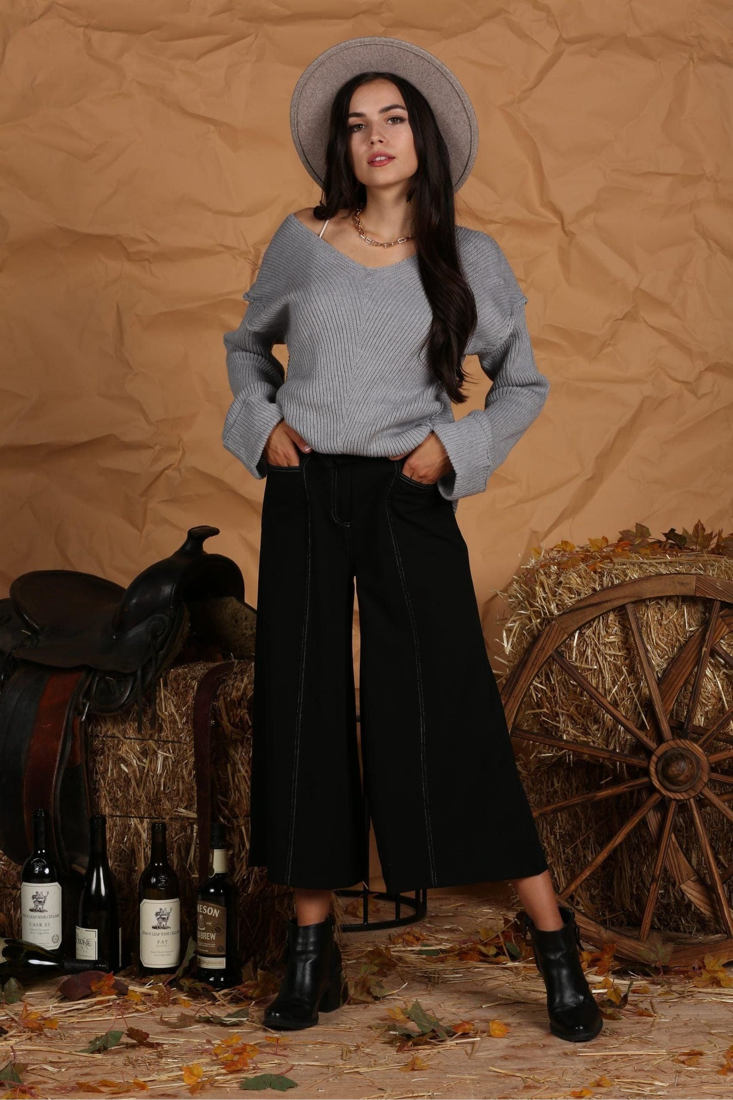 LINED CABLE KNITTED LOOSE FIT TUNIC SWEATER TOP - Doublju