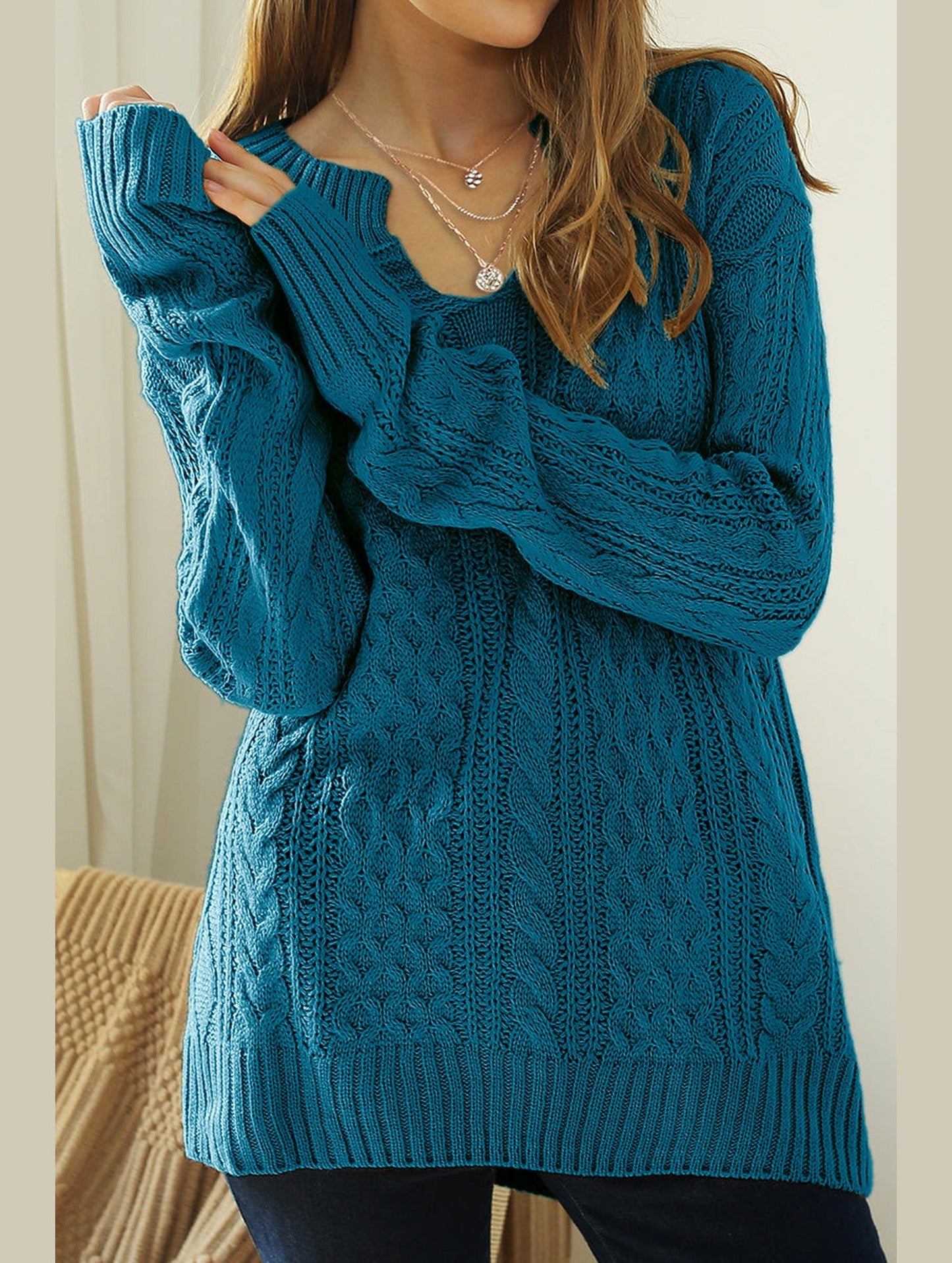 LOOSE FIT CABLE KNIT CASUAL SWEATER
