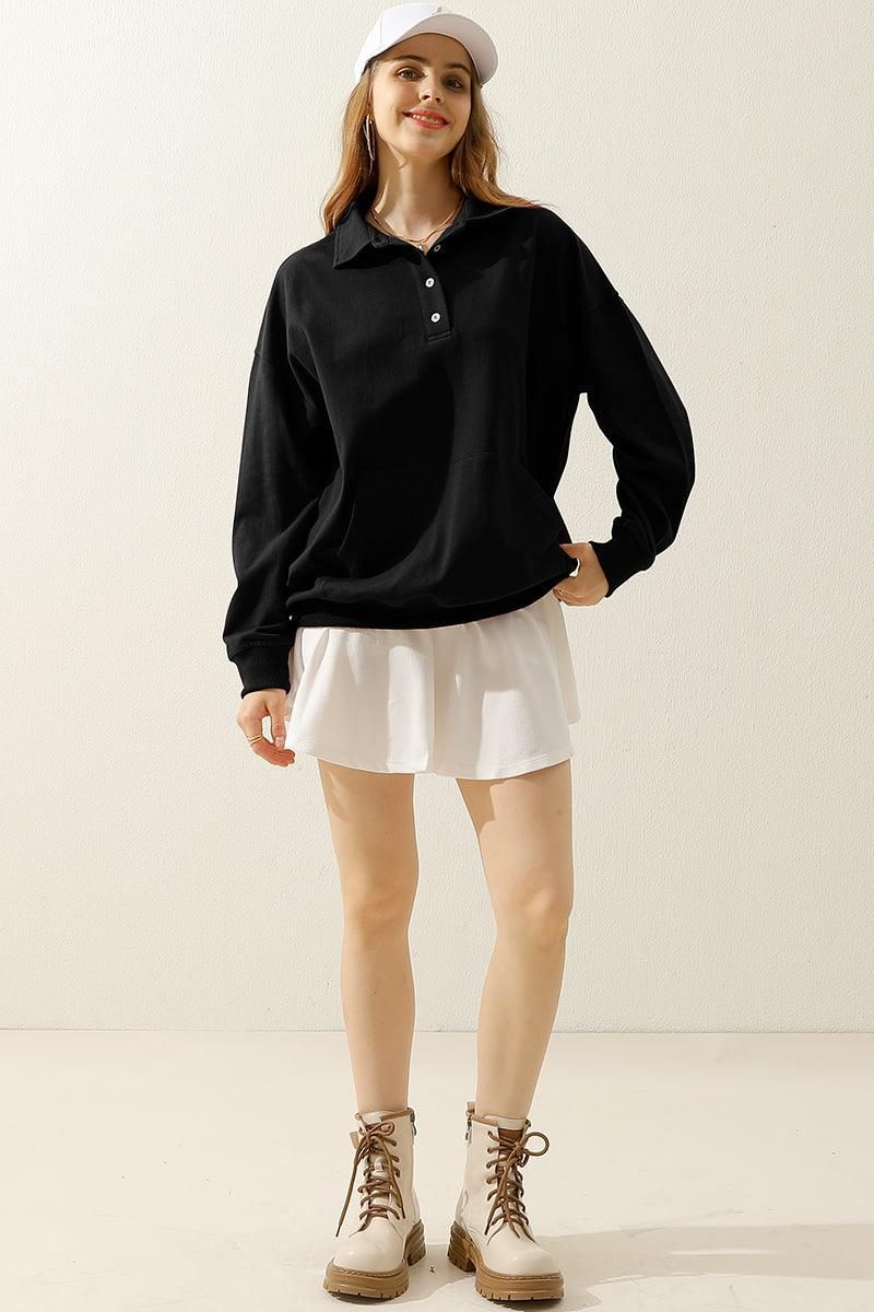 BOTTON COLLAR COTTON PIQUE SHIRT WITH POCKET - Doublju