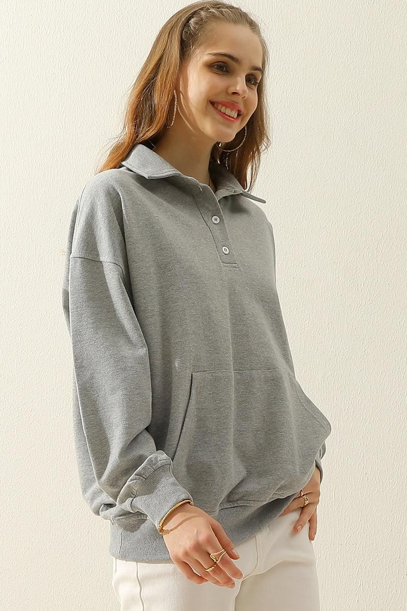 BOTTON COLLAR COTTON PIQUE SHIRT WITH POCKET - Doublju