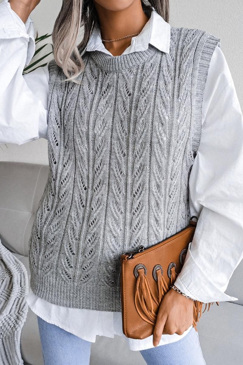 HOLLOW KNIT VEST SWEATER FOR WOMEN - Doublju