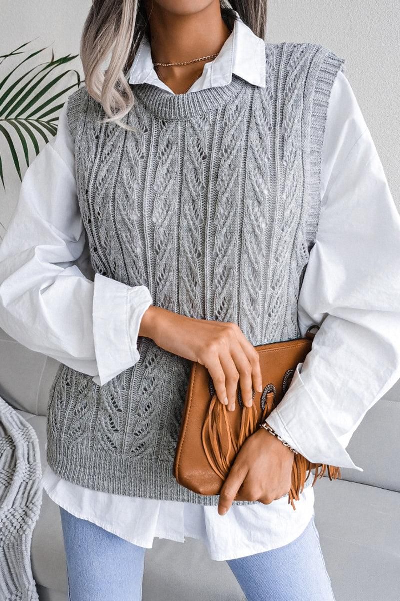 HOLLOW KNIT VEST SWEATER FOR WOMEN - Doublju