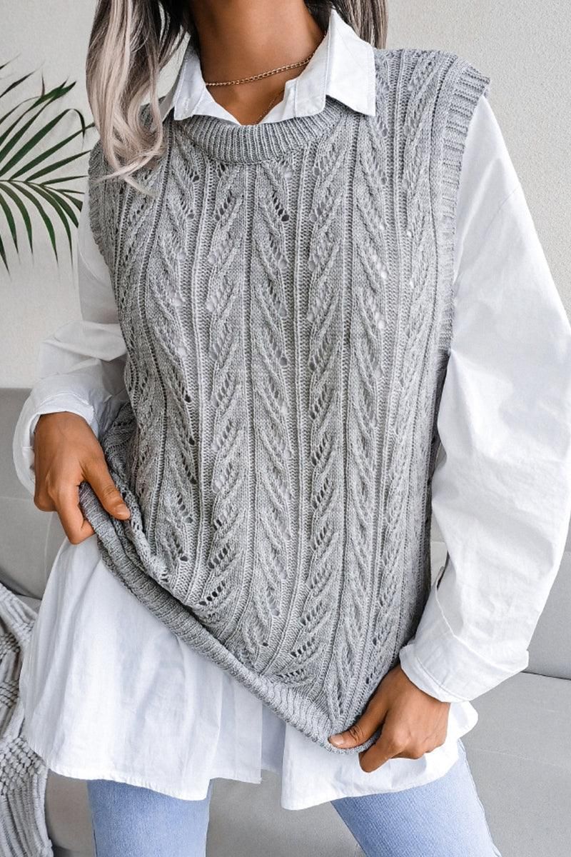 HOLLOW KNIT VEST SWEATER FOR WOMEN - Doublju