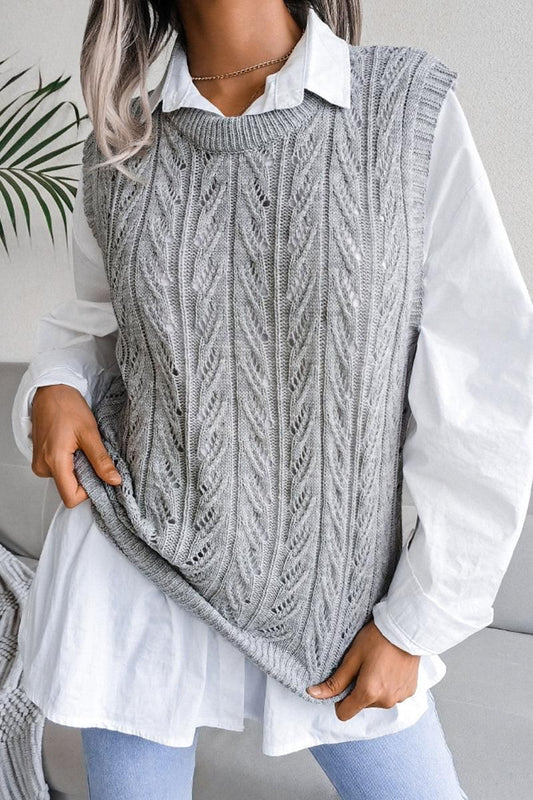 HOLLOW KNIT VEST SWEATER FOR WOMEN - Doublju