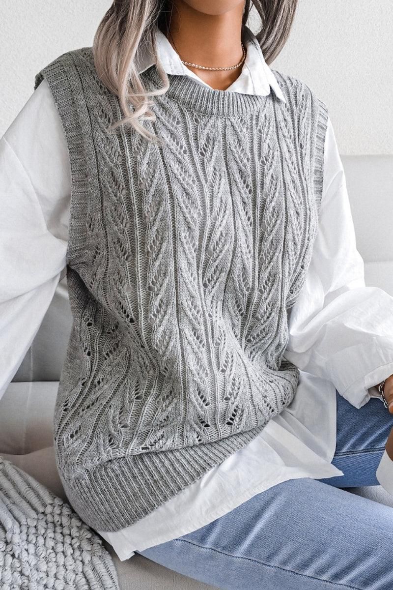 HOLLOW KNIT VEST SWEATER FOR WOMEN - Doublju