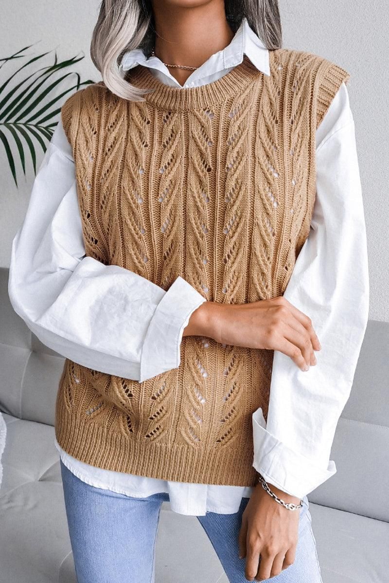 HOLLOW KNIT VEST SWEATER FOR WOMEN - Doublju