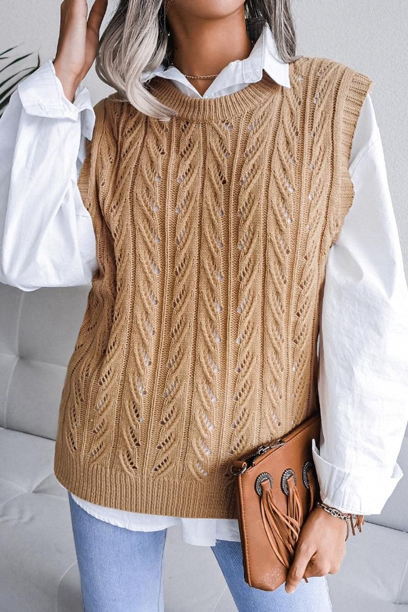 HOLLOW KNIT VEST SWEATER FOR WOMEN - Doublju
