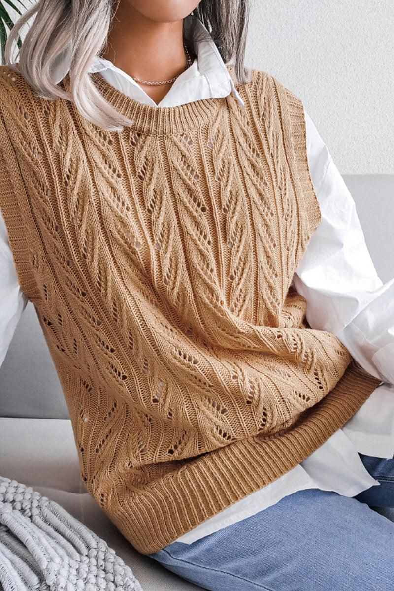 HOLLOW KNIT VEST SWEATER FOR WOMEN - Doublju