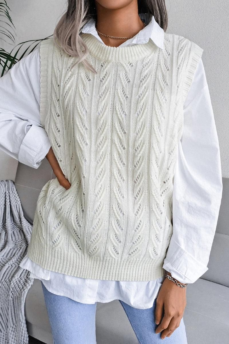 HOLLOW KNIT VEST SWEATER FOR WOMEN - Doublju