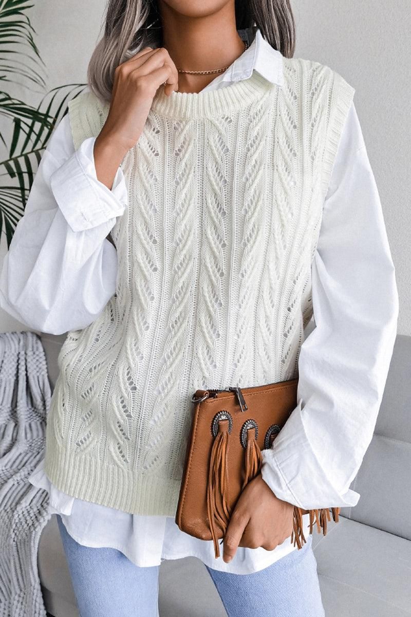 HOLLOW KNIT VEST SWEATER FOR WOMEN - Doublju