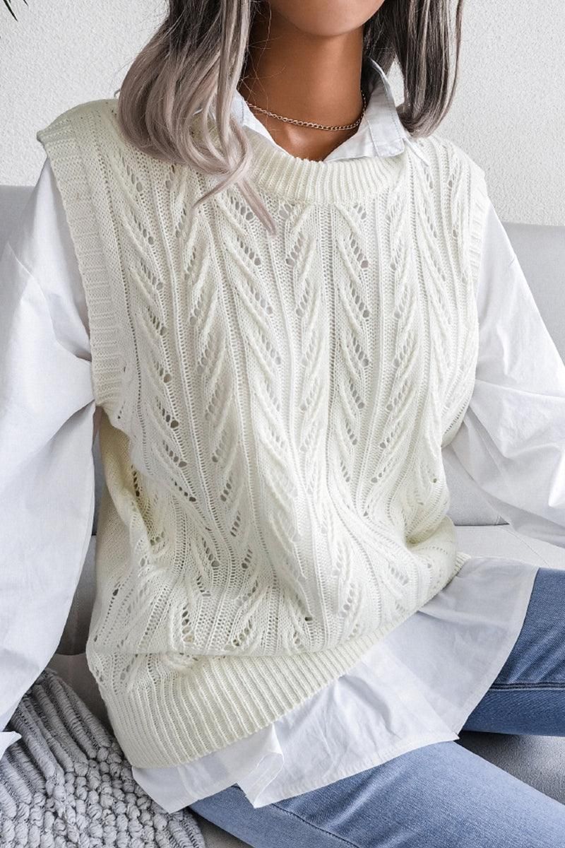 HOLLOW KNIT VEST SWEATER FOR WOMEN - Doublju