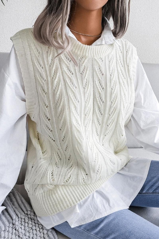 HOLLOW KNIT VEST SWEATER FOR WOMEN - Doublju