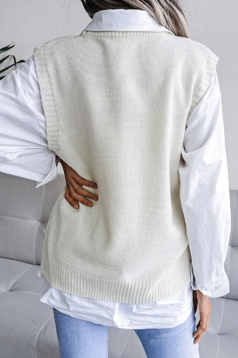 HOLLOW KNIT VEST SWEATER FOR WOMEN - Doublju