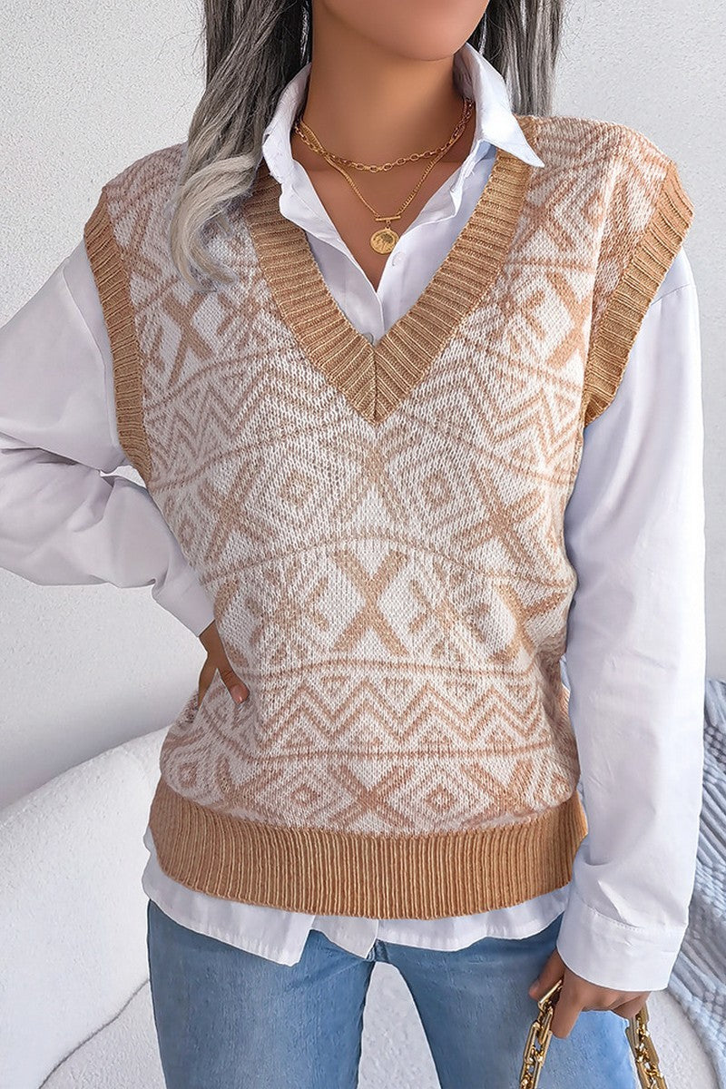 WOMEN X MAS PATTERN LOOSE FIT RIBBED SWEAT VEST