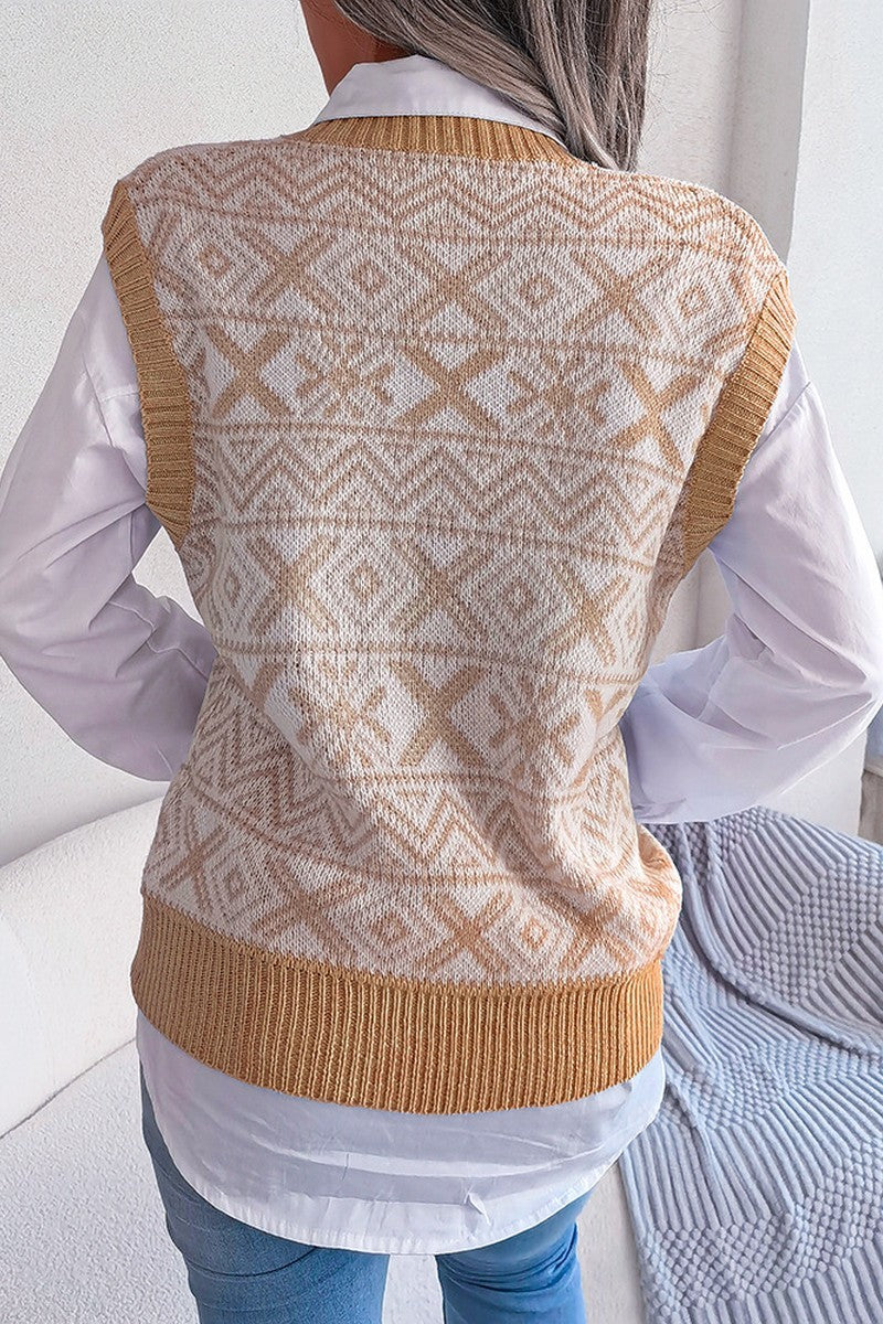 WOMEN X MAS PATTERN LOOSE FIT RIBBED SWEAT VEST