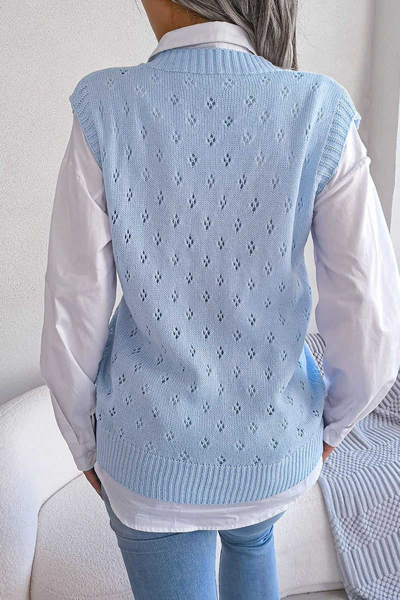 EYELET RIBBED KNIT SWEAT VEST FOR WOMEN