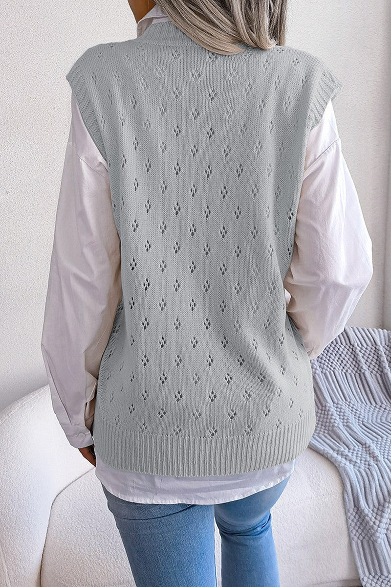EYELET RIBBED KNIT SWEAT VEST FOR WOMEN