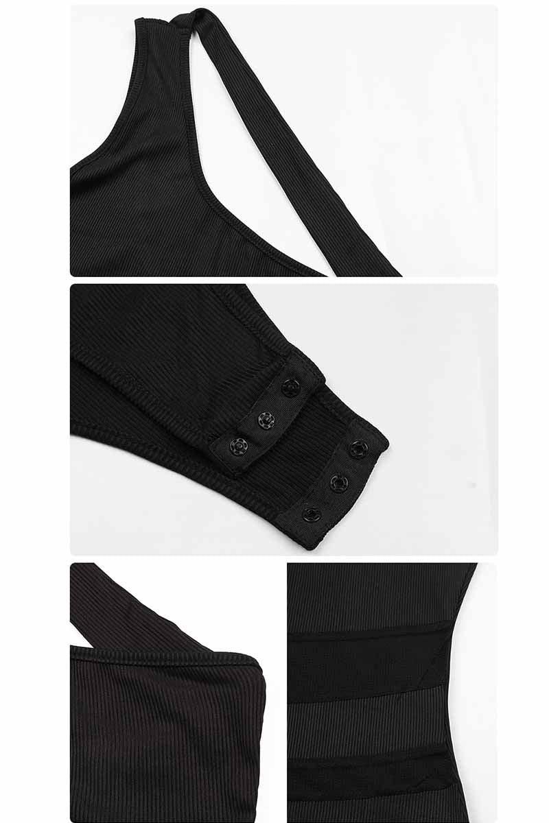 ONE SHOULDER TIGHT FIT MESH POINT BODYSUIT - Doublju