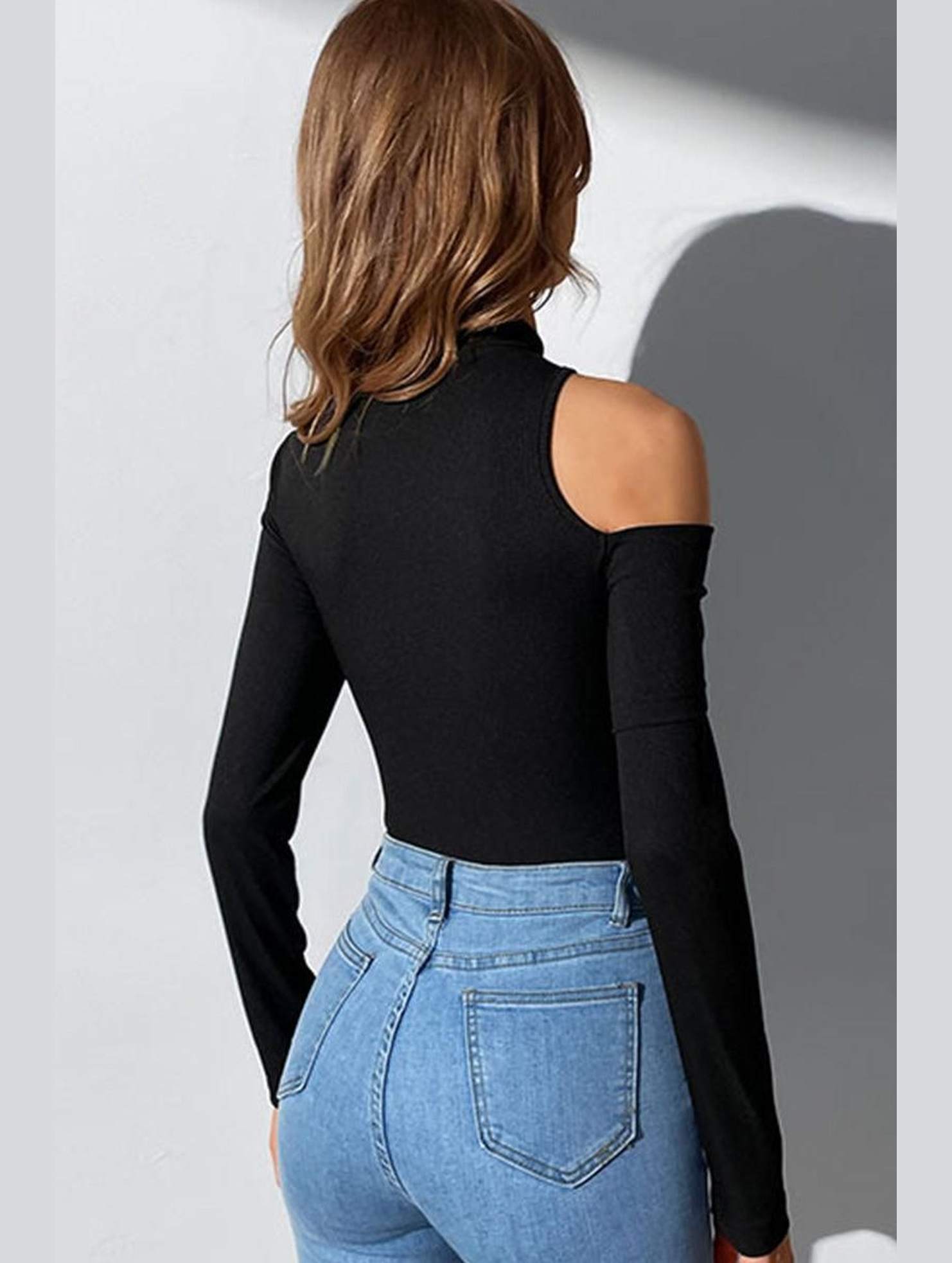 HOLE SHOULDER LONG SLEEVED TIGHT BODYSUIT - Doublju