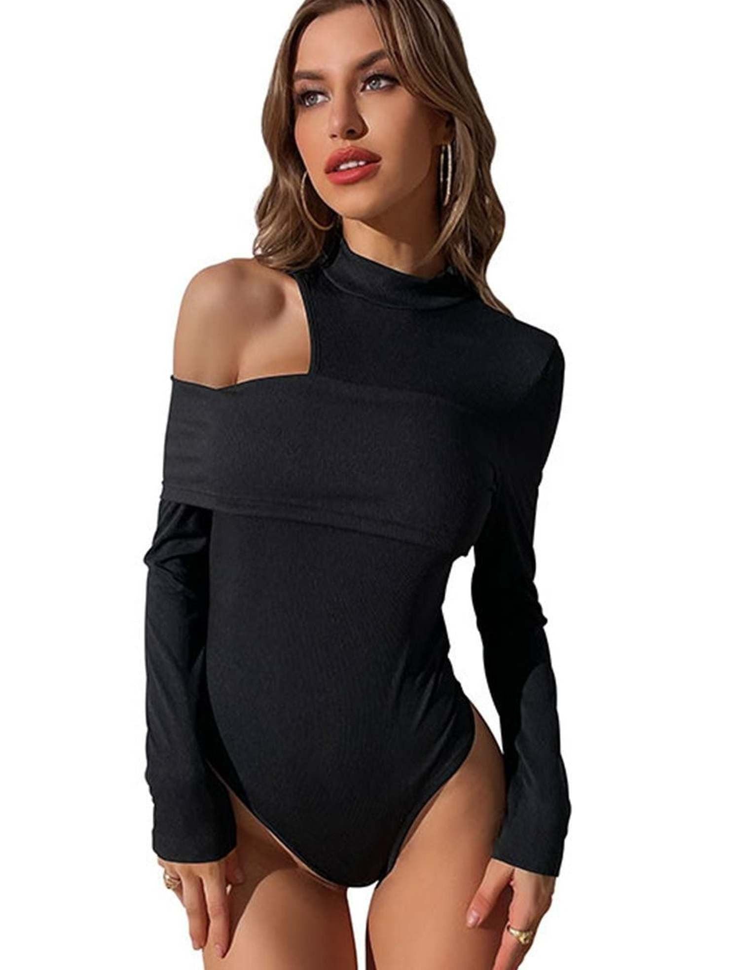 HOLE SHOULDER LONG SLEEVED TIGHT BODYSUIT - Doublju