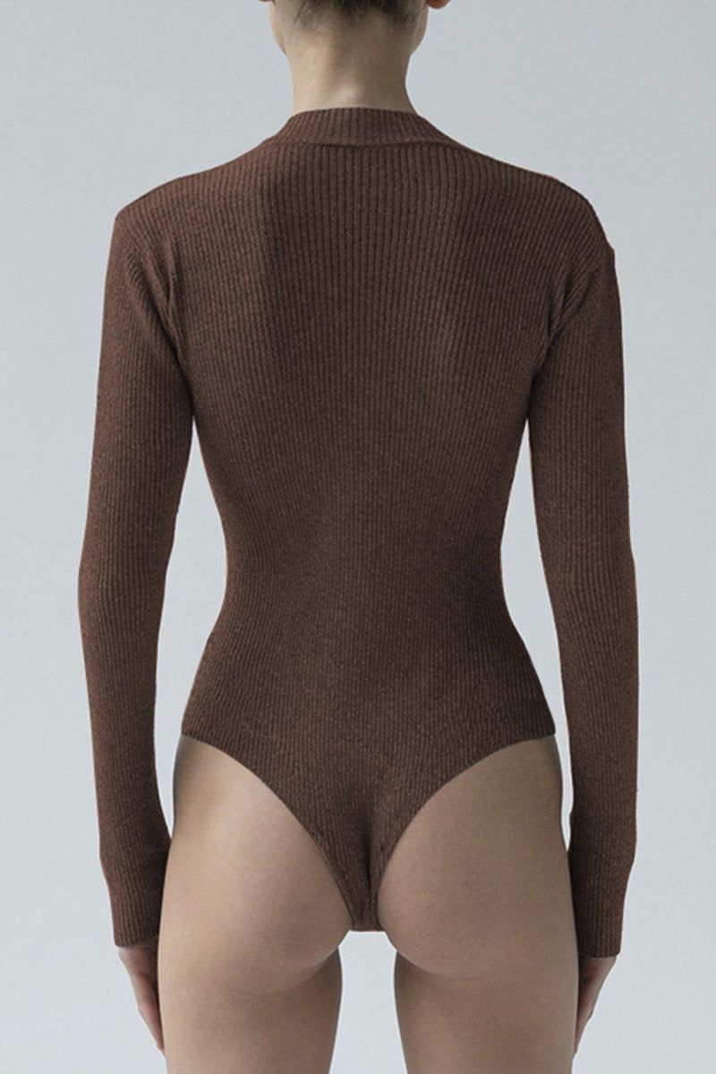 WOMEN BUTTONED V NECK LONG SLEEVE BODYSUIT