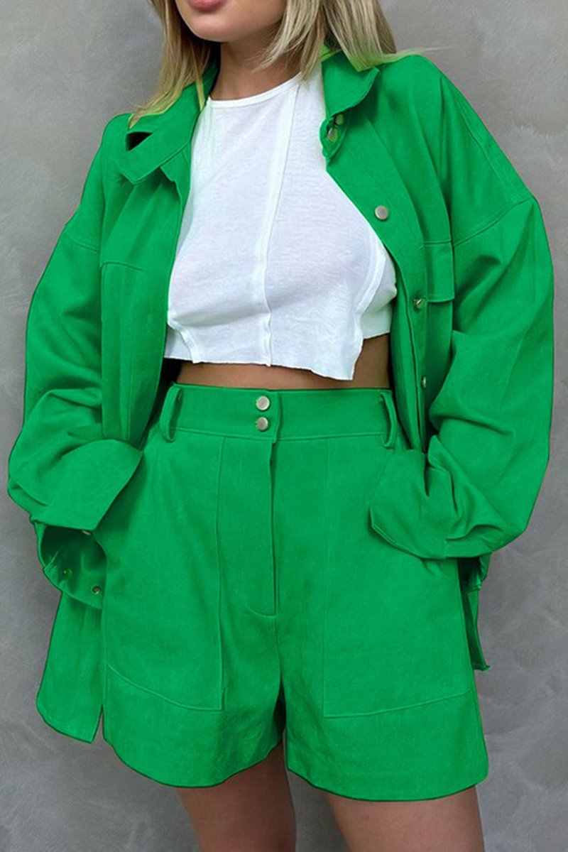 WOMEN OVERSIZED LOOSE FIT SHACKET AND SHORTS SET