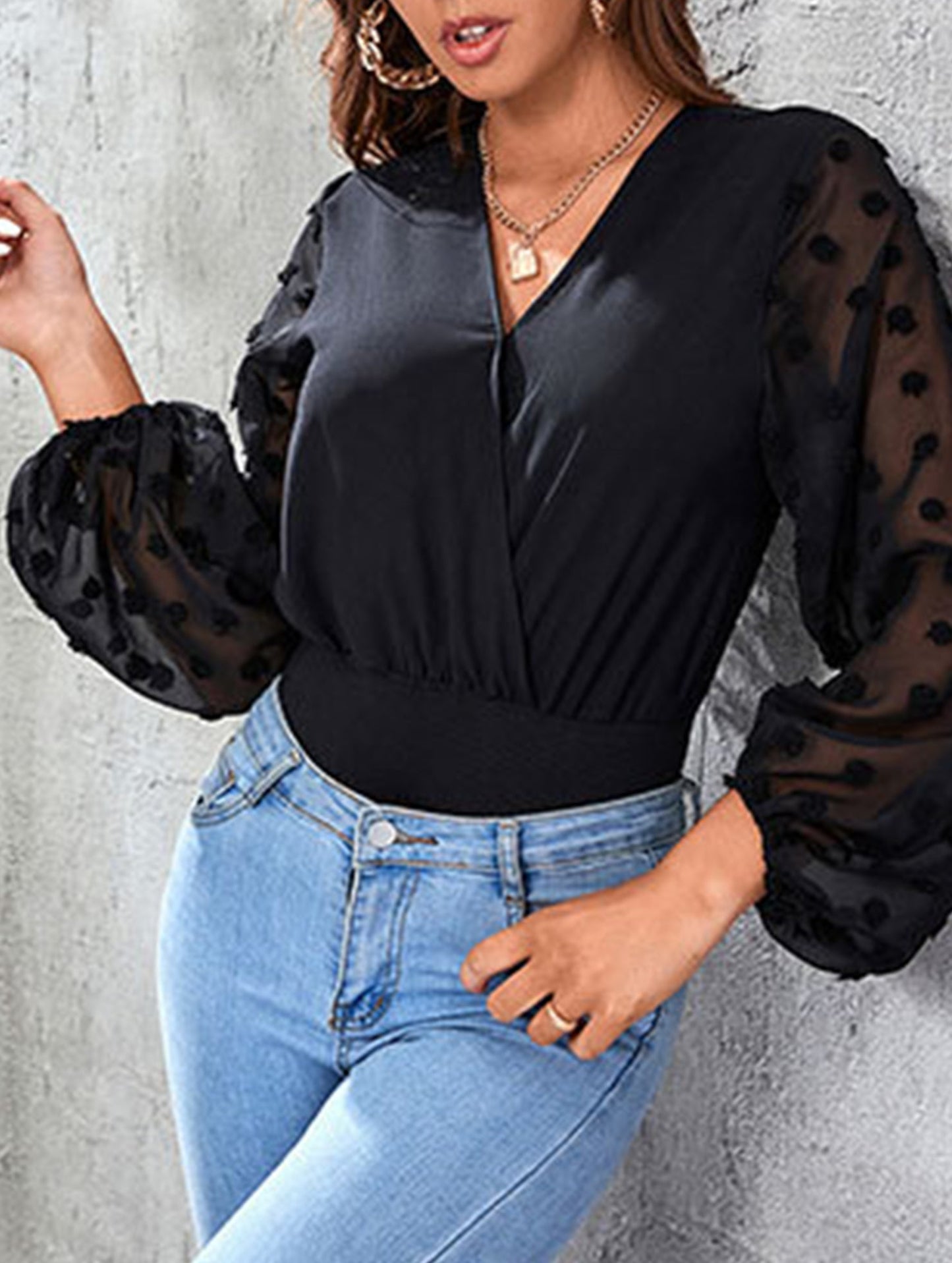 Mesh patchwork sheer jumpsuit