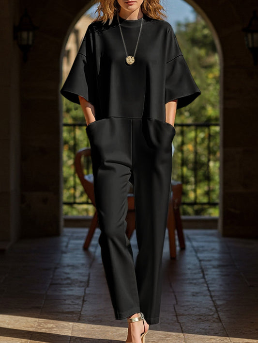 Loose Pocket Crew Neck Jumpsuit