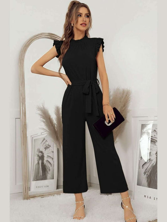 SOLID COLOR FLYING SLEEVE JUMPSUIT - Doublju