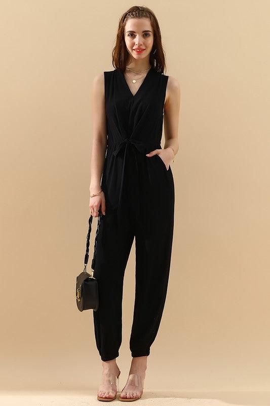 SLEEVELESS V NECK SLIM JUMPSUIT - Doublju