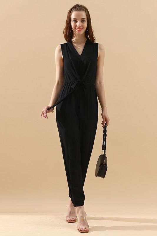 SLEEVELESS V NECK SLIM JUMPSUIT - Doublju