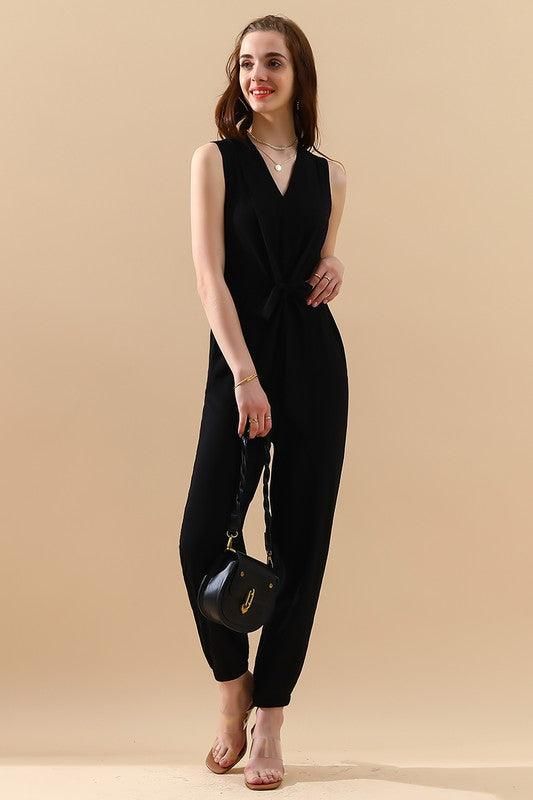 SLEEVELESS V NECK SLIM JUMPSUIT - Doublju