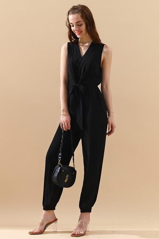 SLEEVELESS V NECK SLIM JUMPSUIT - Doublju