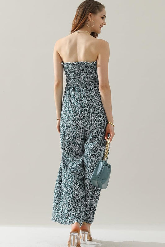 BIG RIBBON RUFFLED TANK TOP WIDE JUMPSUIT - Doublju