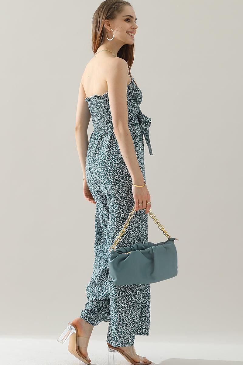 BIG RIBBON RUFFLED TANK TOP WIDE JUMPSUIT - Doublju