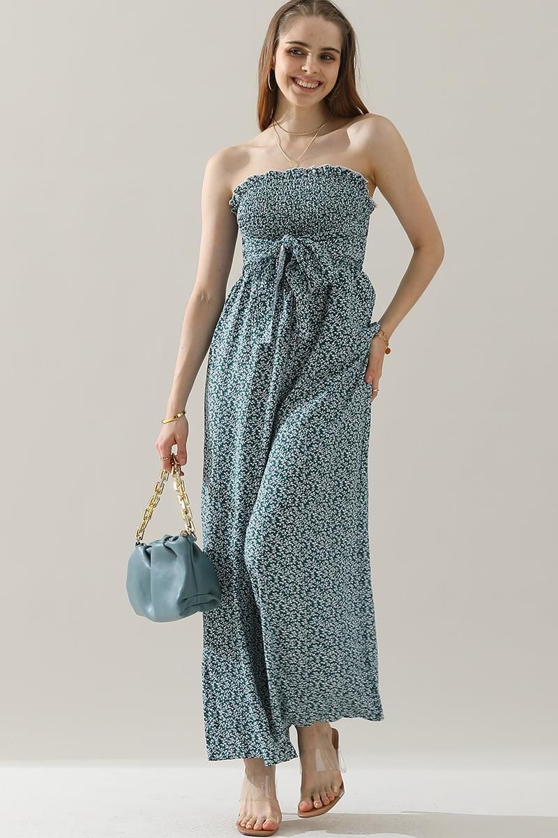 BIG RIBBON RUFFLED TANK TOP WIDE JUMPSUIT - Doublju