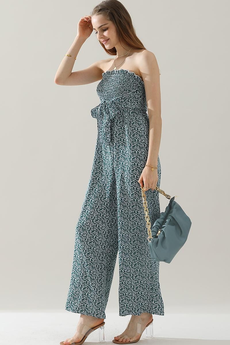 BIG RIBBON RUFFLED TANK TOP WIDE JUMPSUIT - Doublju