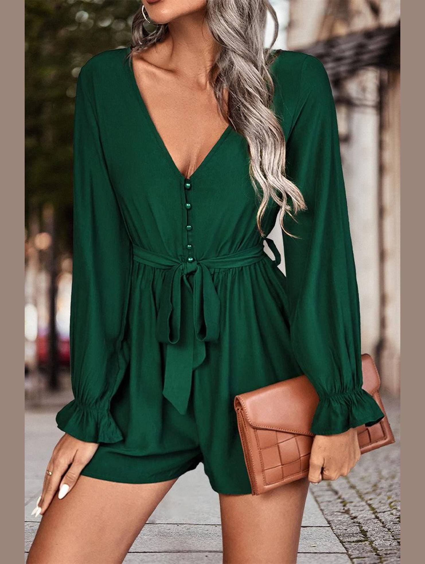 WAIST TIED SEXY DEEP V NECK DRESS - Doublju