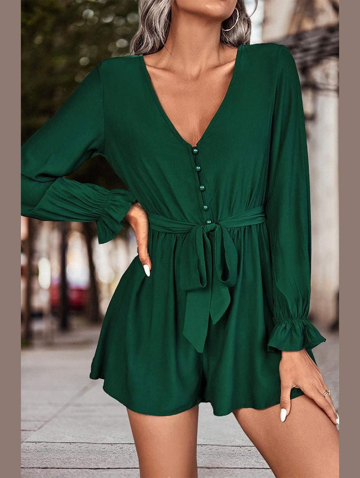 WAIST TIED SEXY DEEP V NECK DRESS - Doublju