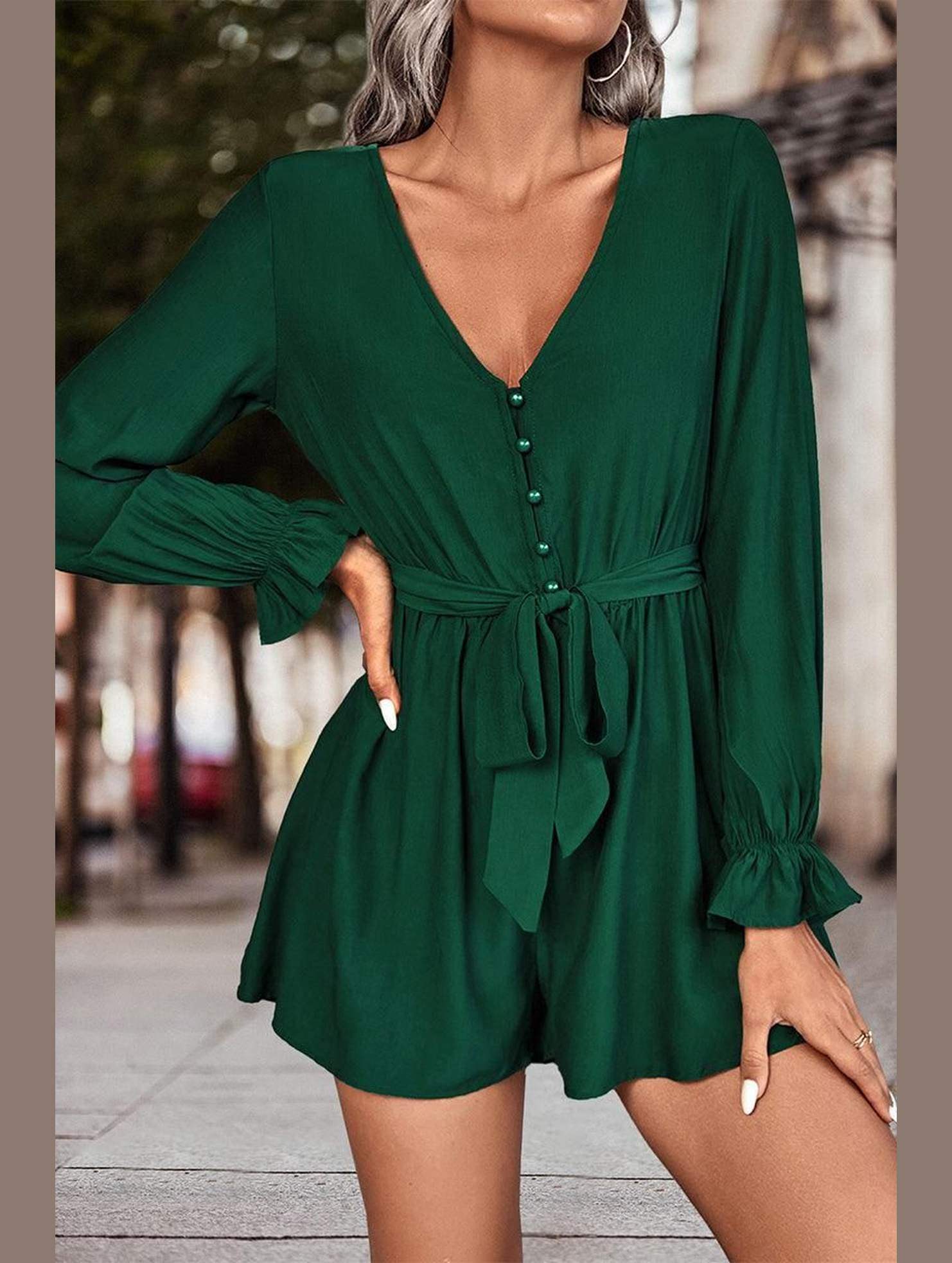 WAIST TIED SEXY DEEP V NECK DRESS - Doublju