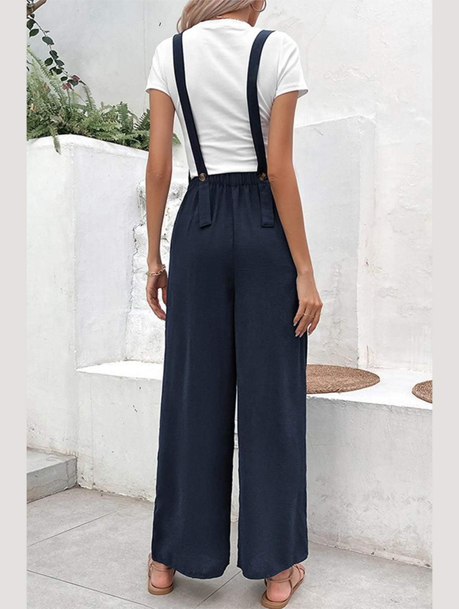 DRAWSTRING WAIST WOMEN JUMPSUIT WITH POCKETS - Doublju