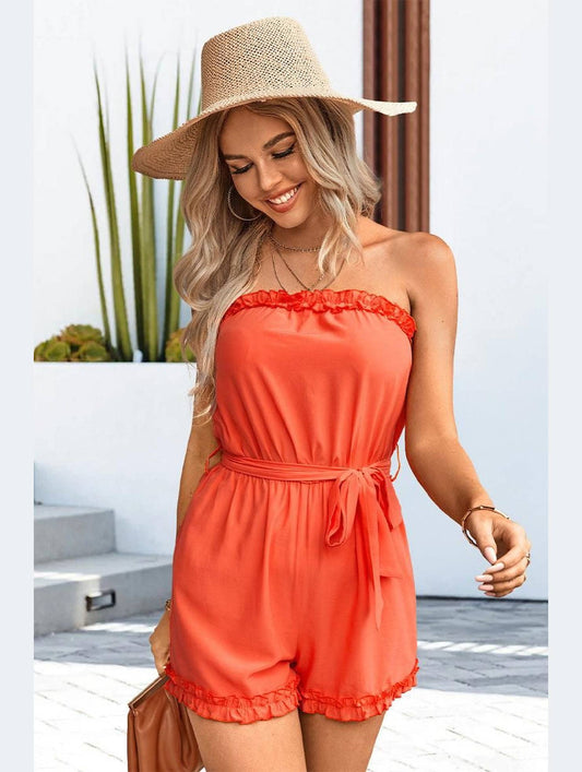 RUFFLED TANK TOP SHORT ROMPER JUMPSUIT - Doublju