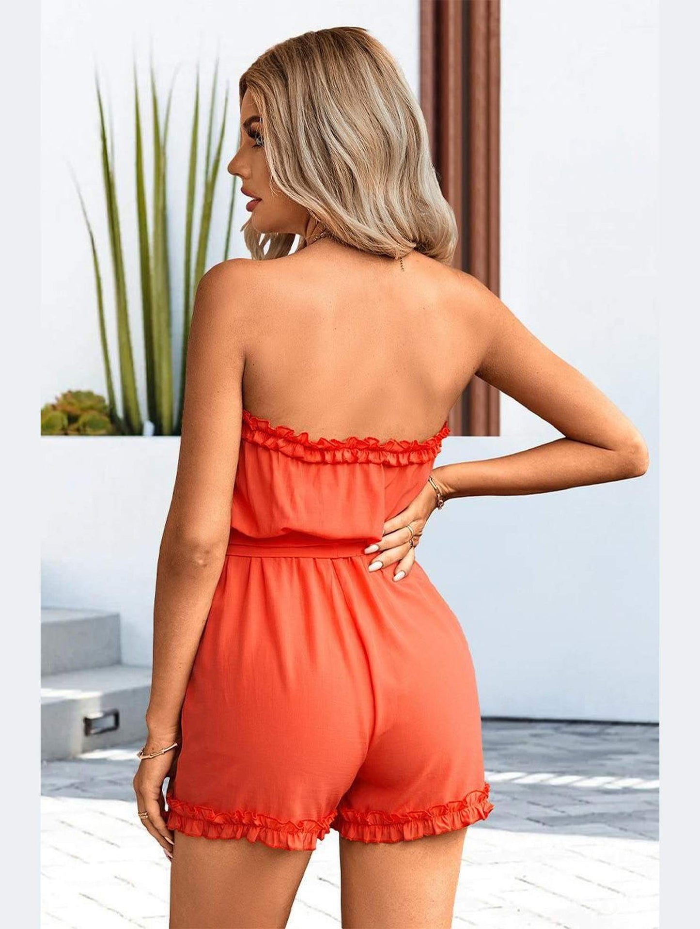 RUFFLED TANK TOP SHORT ROMPER JUMPSUIT - Doublju