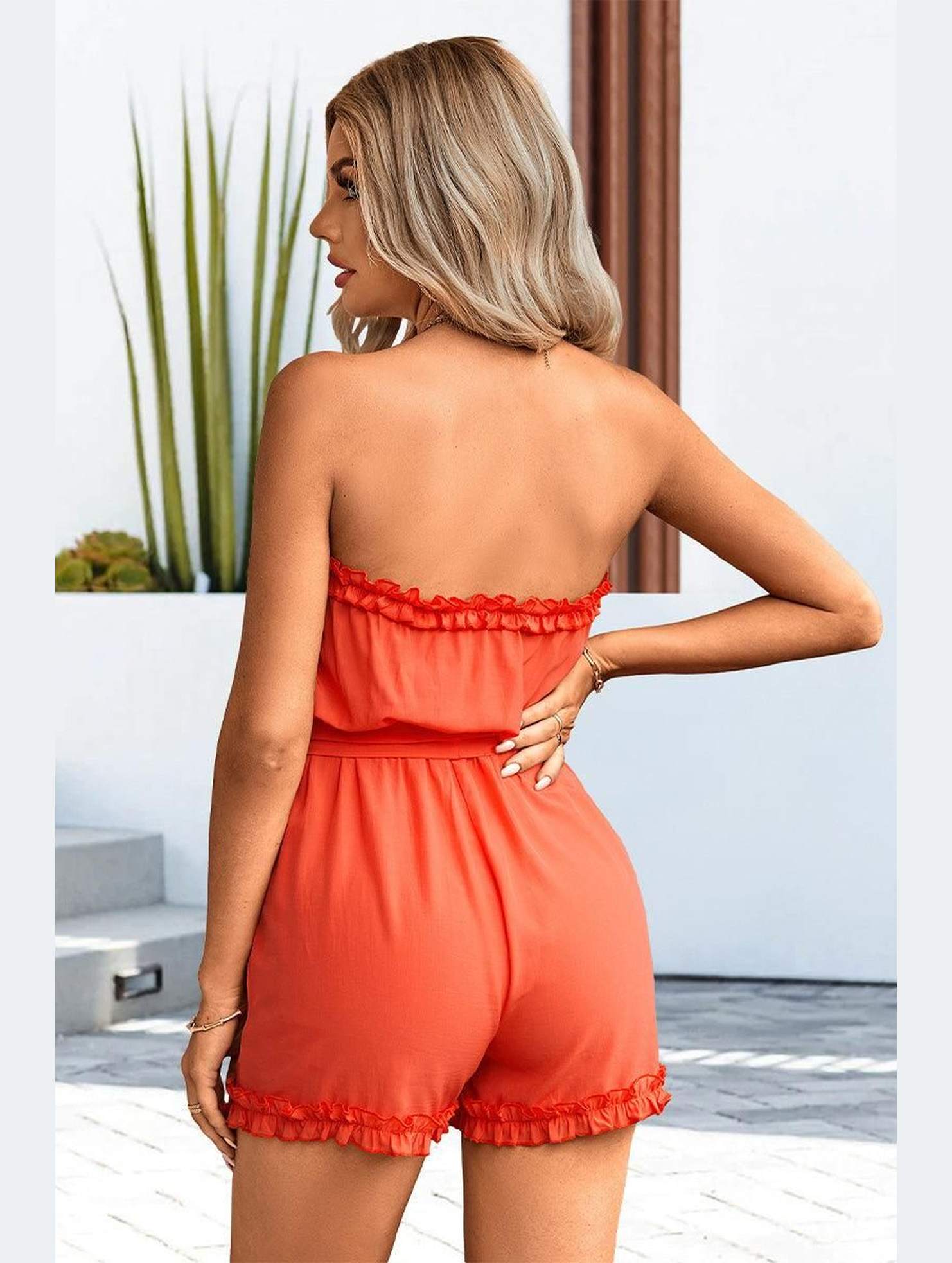 RUFFLED TANK TOP SHORT ROMPER JUMPSUIT - Doublju