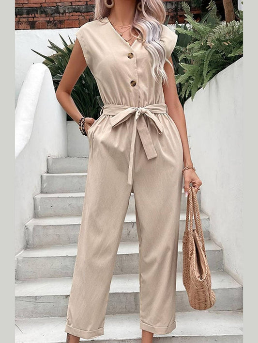 WOMEN CASUAL SOLID JUMPSUIT - Doublju
