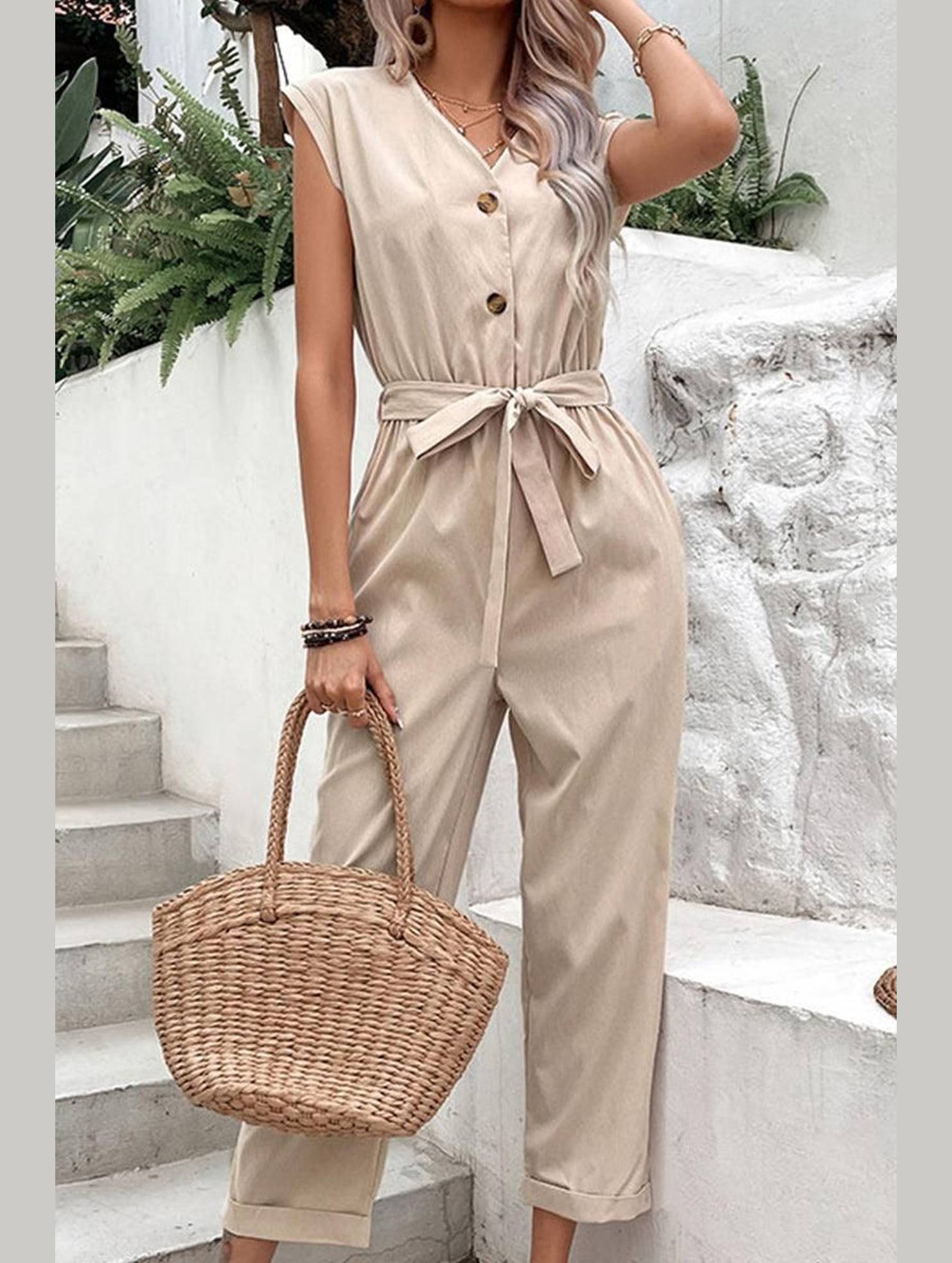 WOMEN CASUAL SOLID JUMPSUIT - Doublju