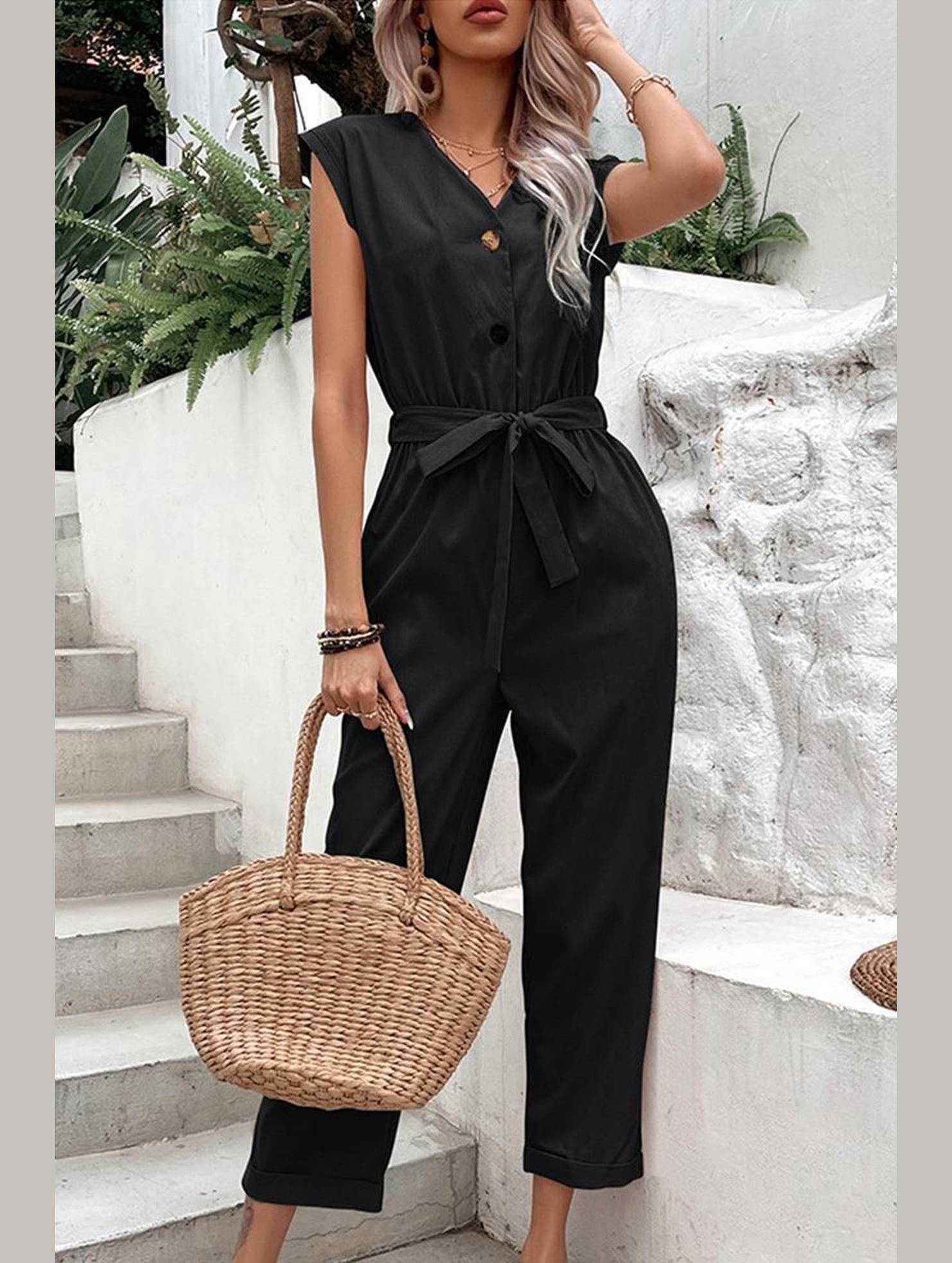 WOMEN CASUAL SOLID JUMPSUIT - Doublju